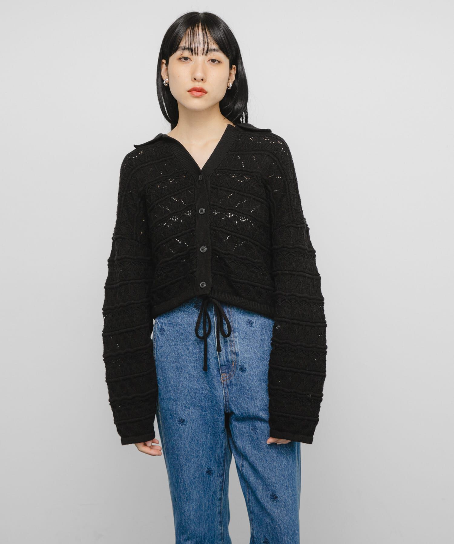  「透かし編みキーネックカーディガン」|カーディガン|