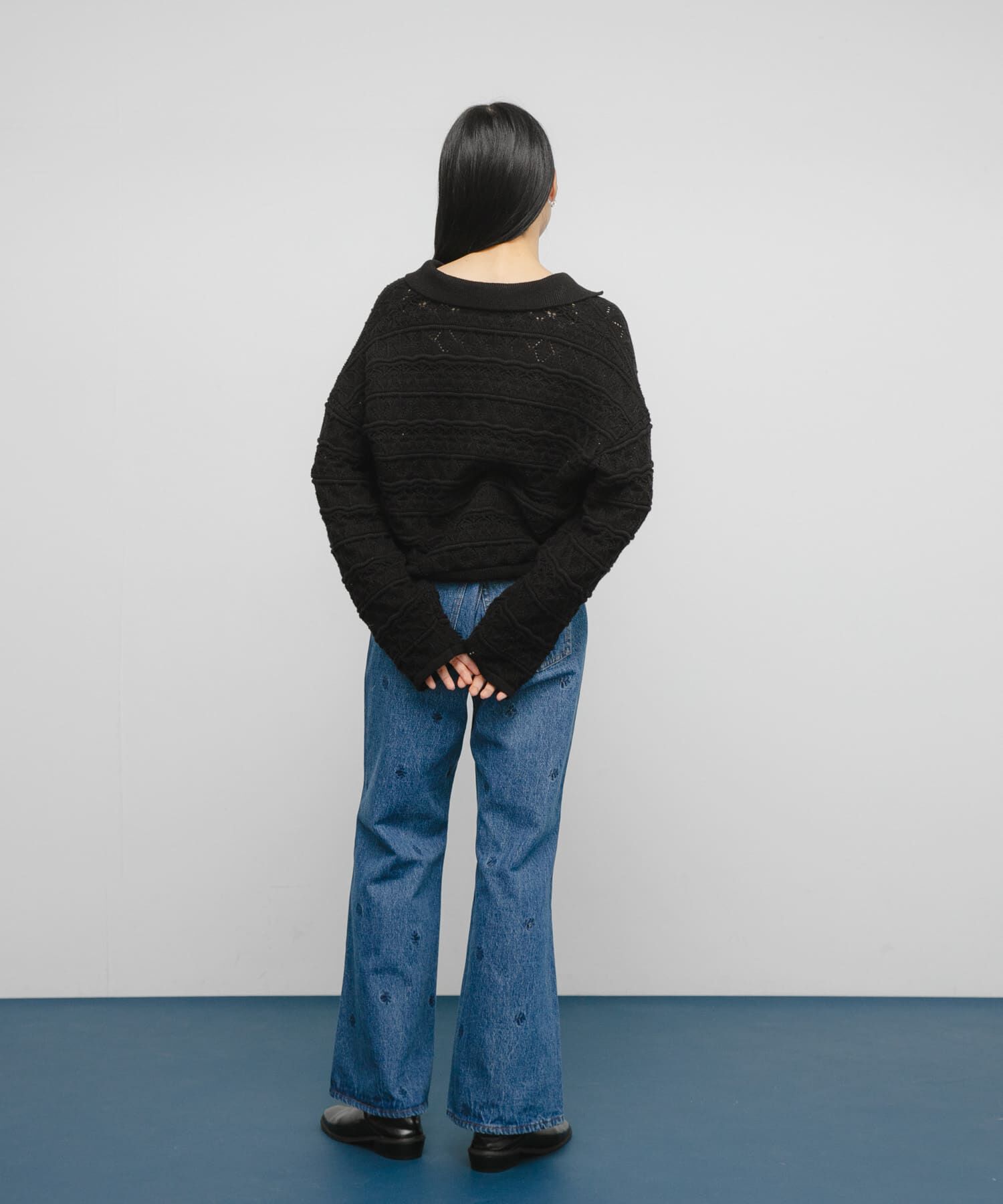  「透かし編みキーネックカーディガン」|カーディガン|