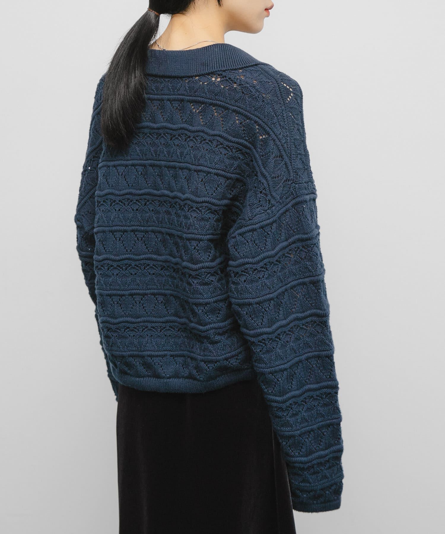  「透かし編みキーネックカーディガン」|カーディガン|