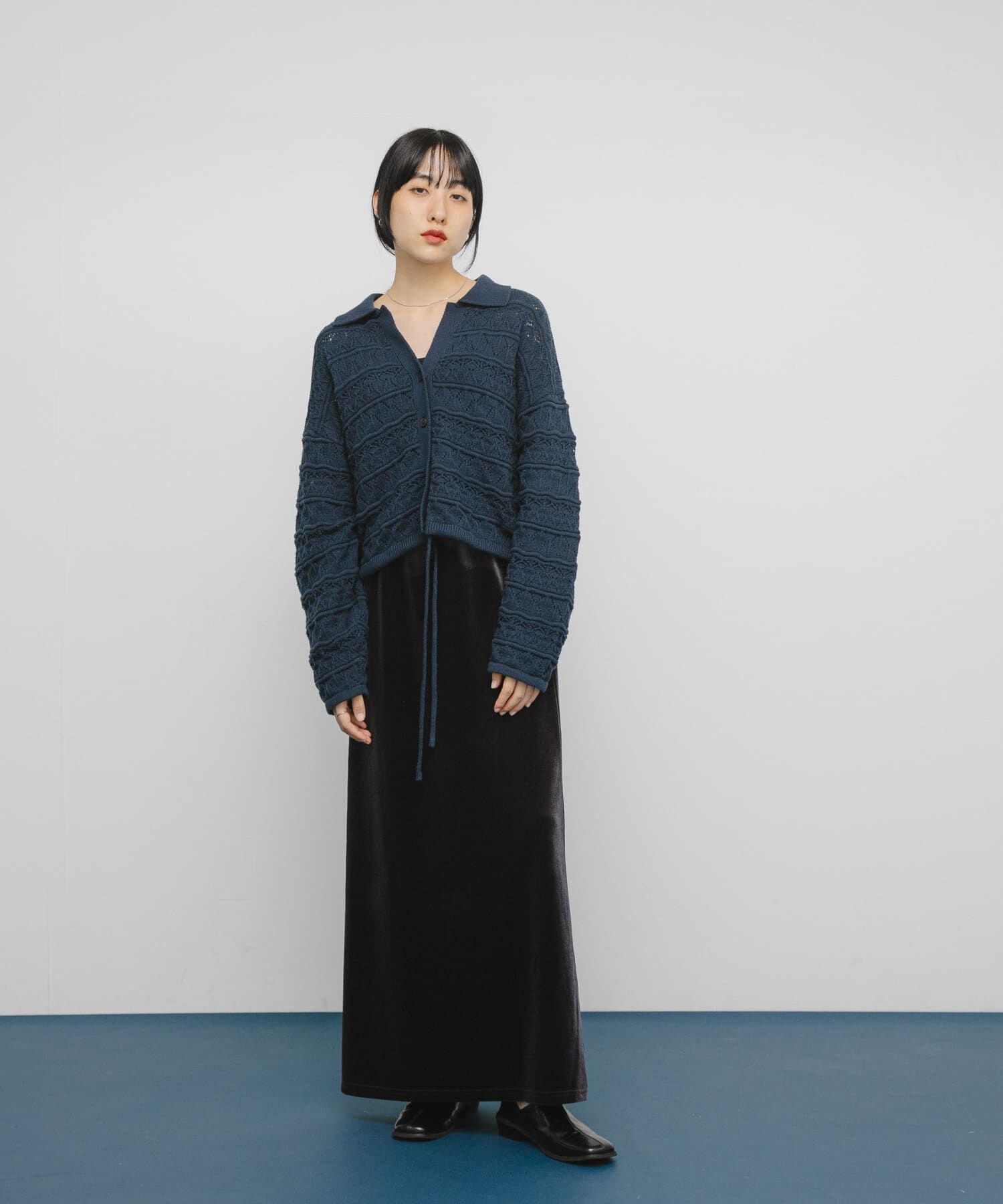  「透かし編みキーネックカーディガン」|カーディガン|