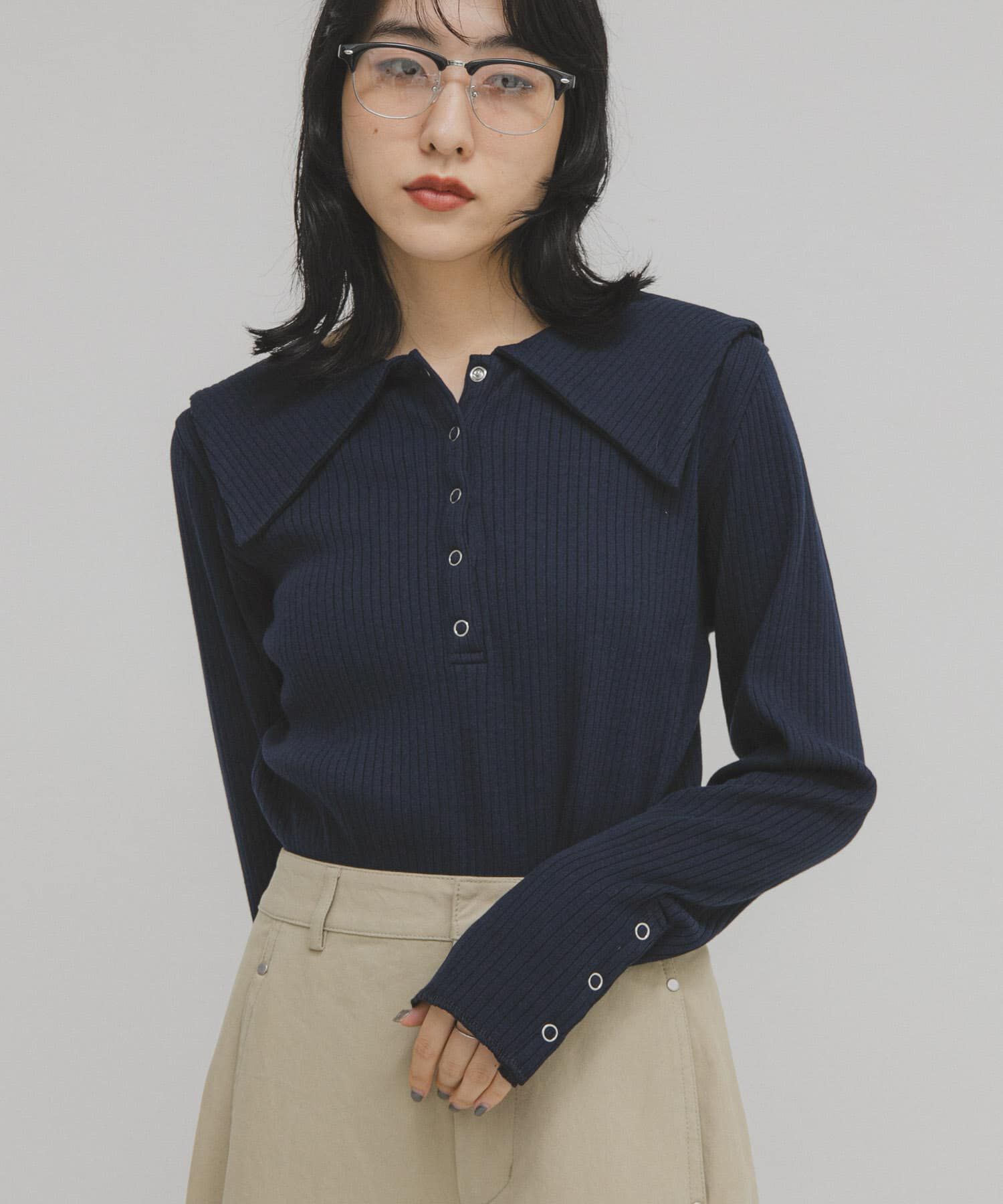  「セーラーカラーリブカットソー」|Tシャツ・カットソー|