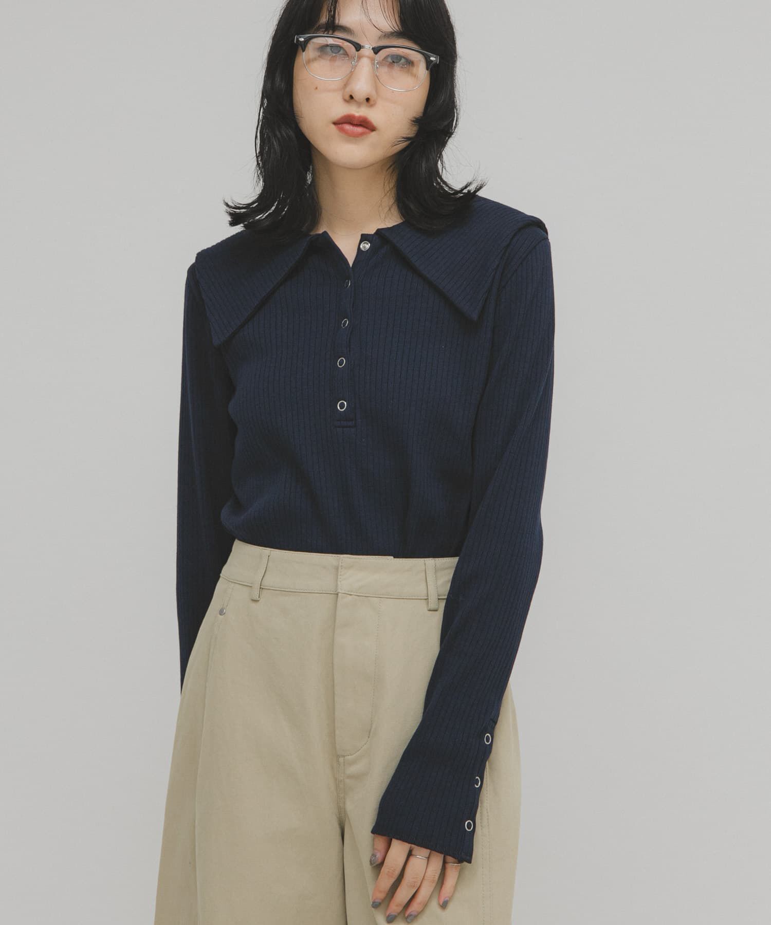  「セーラーカラーリブカットソー」|Tシャツ・カットソー|