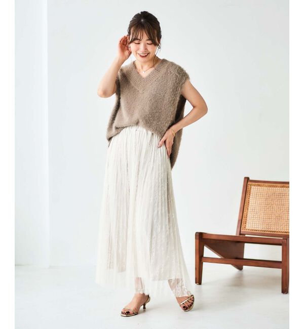 le.coeur blanc「《手洗い可能》レースプリーツロングスカート」|スカート|