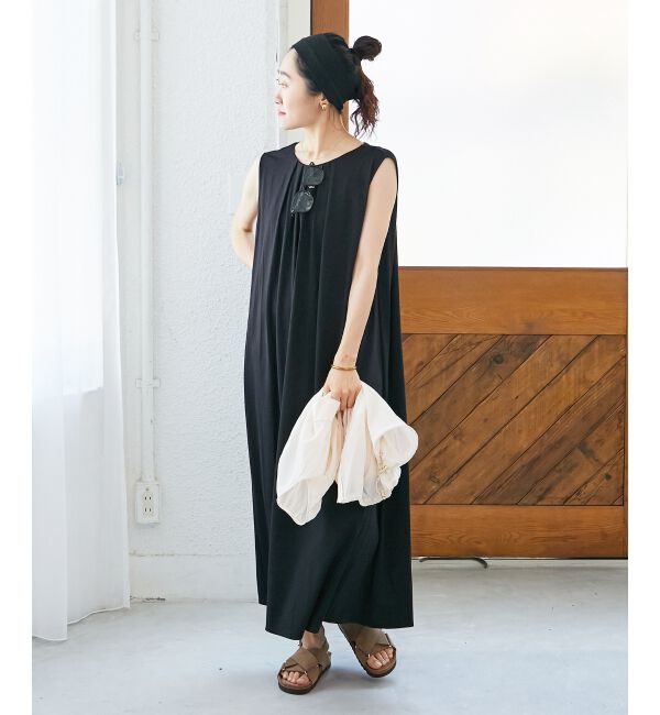  「スムースポンチノースリーブワンピース」|ワンピース|