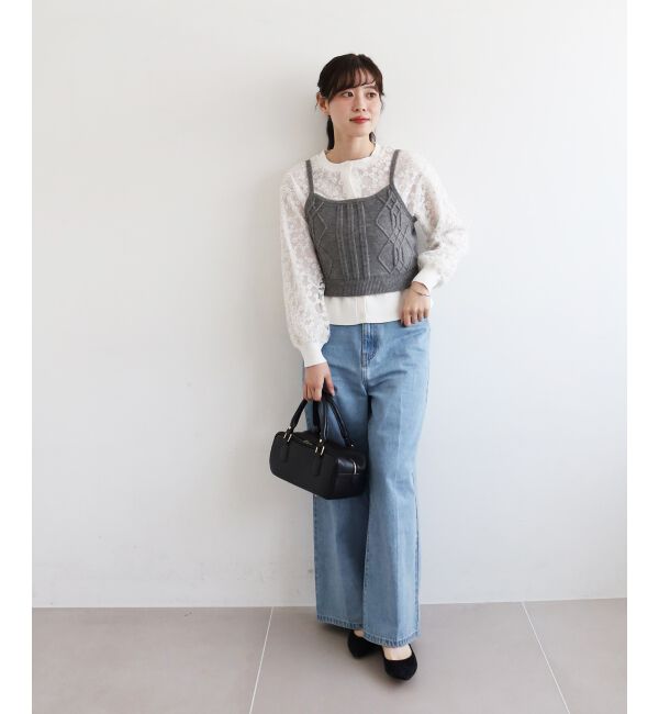  「フラワーレース刺繍ニットカーディガン」|カーディガン|