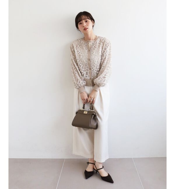  「フラワーレース刺繍ニットカーディガン」|カーディガン|