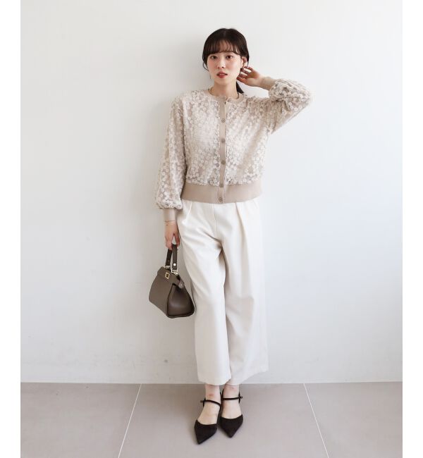  「フラワーレース刺繍ニットカーディガン」|カーディガン|