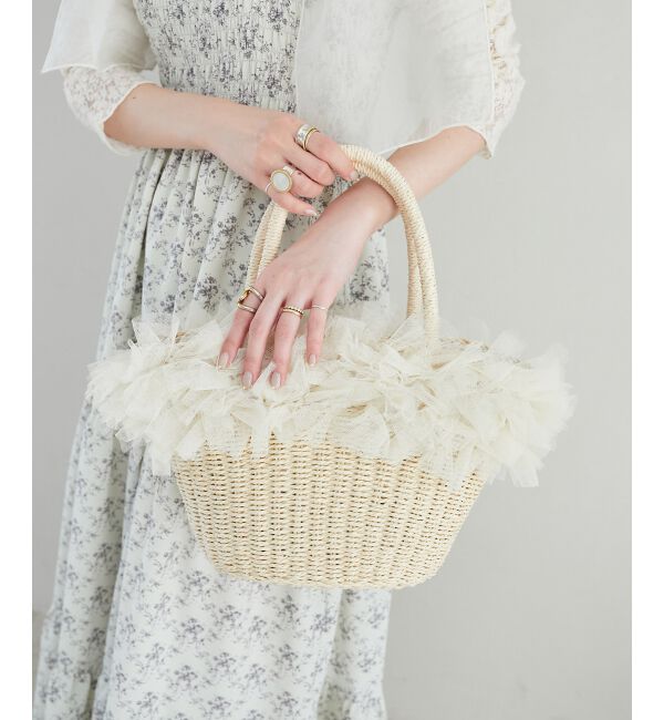  「フリルチュールかごバッグ」|かごバッグ|アイボリー