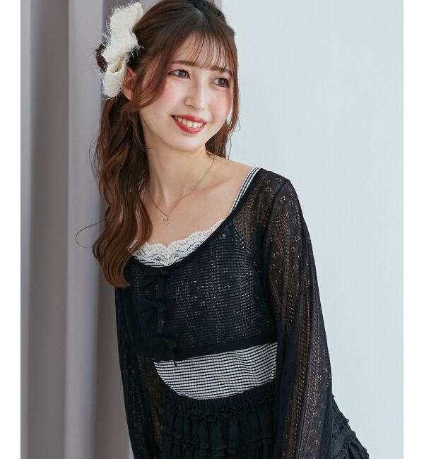  「透かしリボンニット&times;キャミセット」|ニット・セーター|