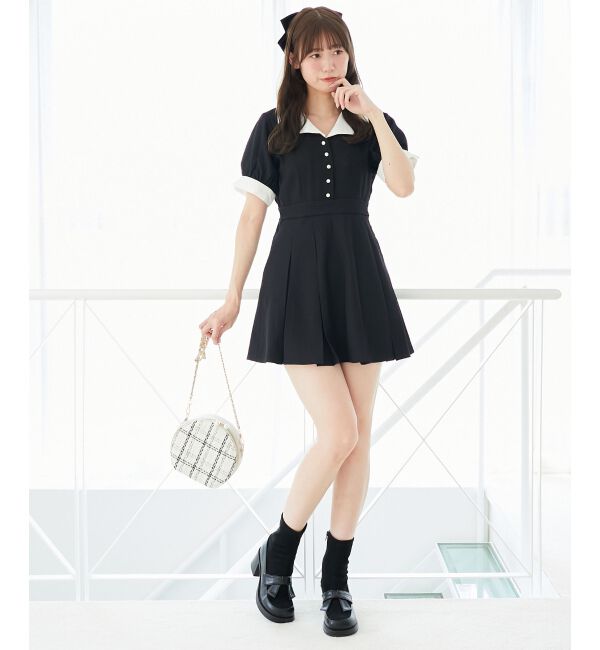  「衿配色ミニワンピース」|ワンピース|