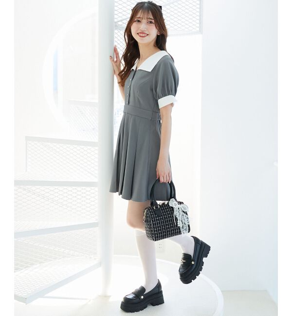  「衿配色ミニワンピース」|ワンピース|