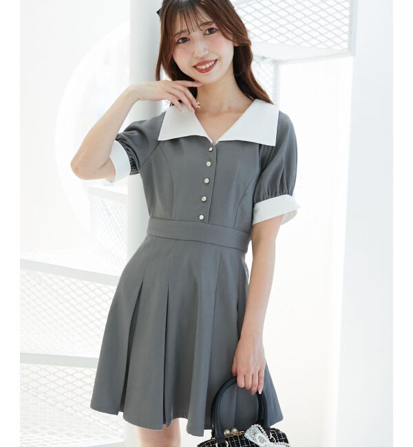  「衿配色ミニワンピース」|ワンピース|