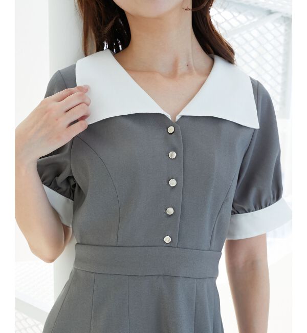  「衿配色ミニワンピース」|ワンピース|