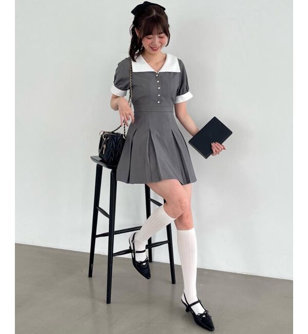  「衿配色ミニワンピース」|ワンピース|
