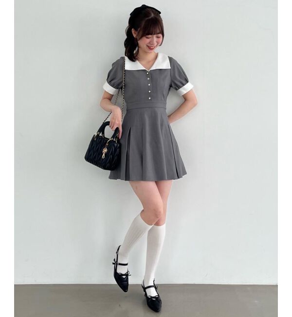  「衿配色ミニワンピース」|ワンピース|