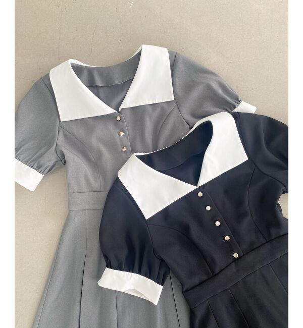  「衿配色ミニワンピース」|ワンピース|