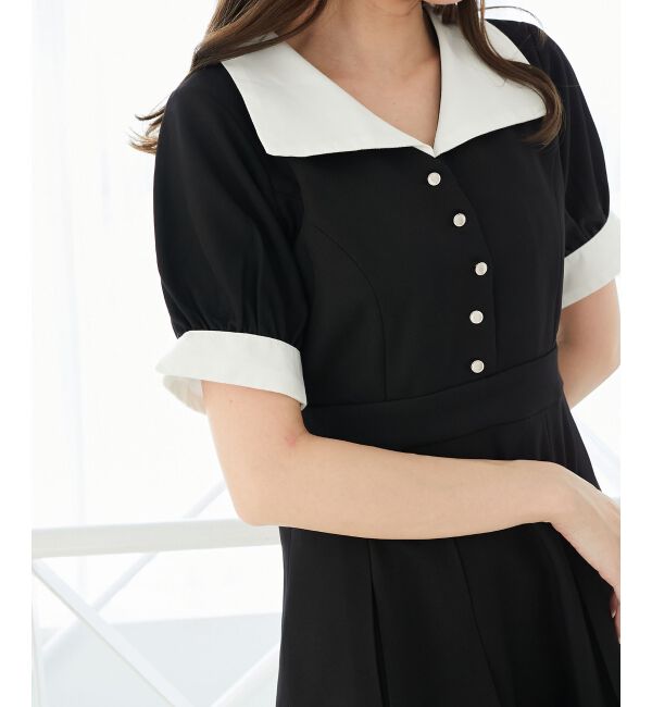  「衿配色ミニワンピース」|ワンピース|