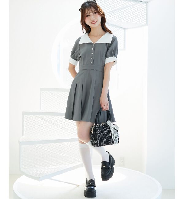  「衿配色ミニワンピース」|ワンピース|