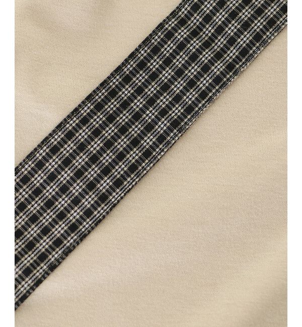  「肩リボンチェックバイカラートップス」|Tシャツ・カットソー|