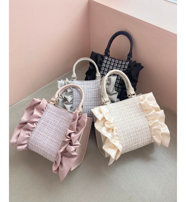  「ツイードフリルショルダーバッグ」|ショルダー・メッセンジャー|アイボリー