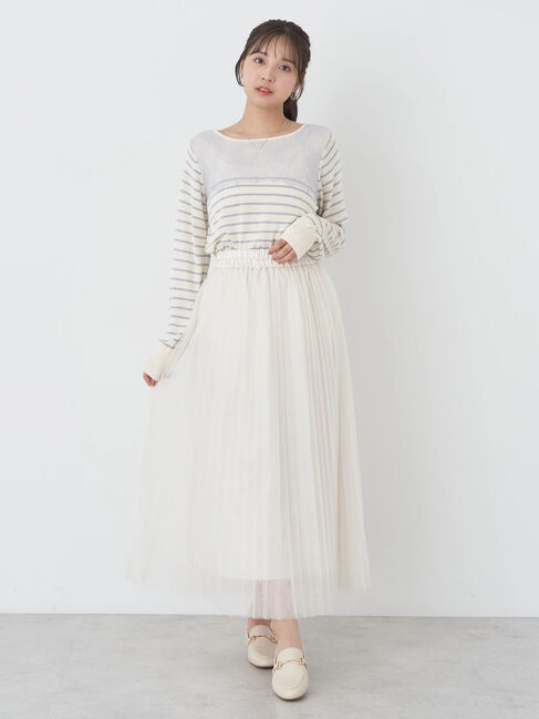 earth music&ecology「レースボーダーニットプルオーバー」|ニット・セーター|