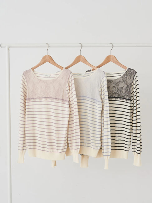 earth music&ecology「レースボーダーニットプルオーバー」|ニット・セーター|