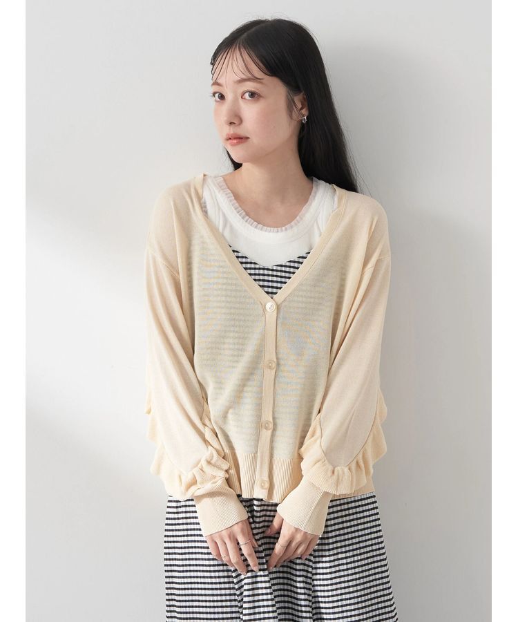 earth music&ecology「袖フリルシアーカーディガン」|カーディガン|
