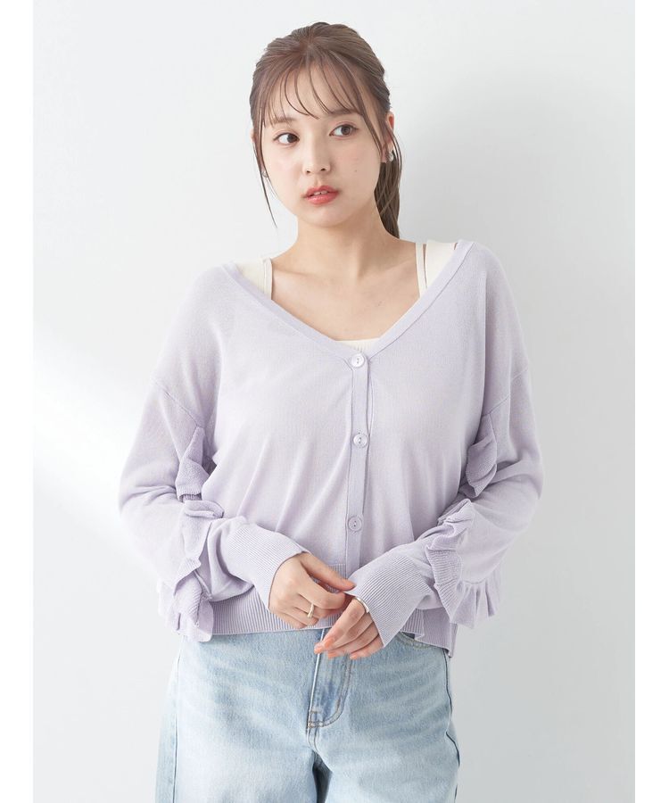 earth music&ecology「袖フリルシアーカーディガン」|カーディガン|