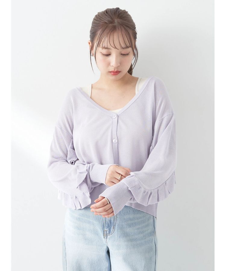 earth music&ecology「袖フリルシアーカーディガン」|カーディガン|