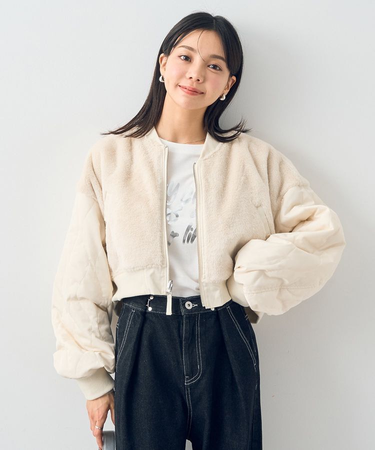earth music&ecology「ファーリバーシブルショートMA-1」|ブルゾン・スタジャン|Ivory
