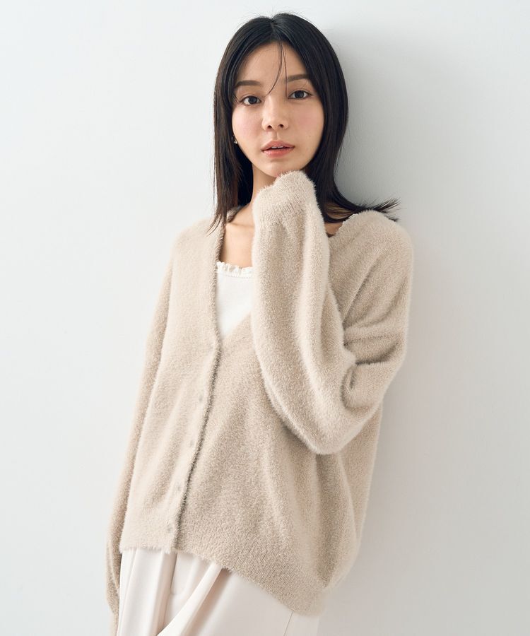earth music&ecology「ミニラメシャギーカーディガン」|カーディガン|Light beige