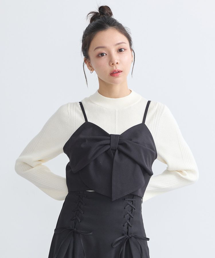 earth music&ecology「リボンドレープビスチェ」|ベスト・ジレ|Black