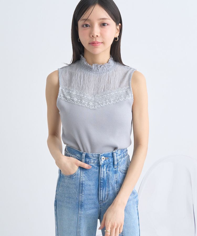 earth music&ecology「レースドッキングタンクトップ」|キャミソール|Gray