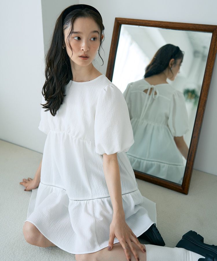 earth music&ecology「バックリボンパフスリーブミニワンピース」|ワンピース|Ivory