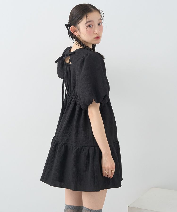earth music&ecology「バックリボンパフスリーブミニワンピース」|ワンピース|
