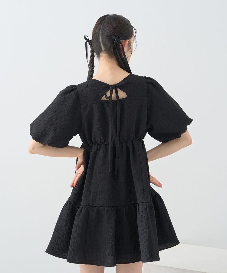 earth music&ecology「バックリボンパフスリーブミニワンピース」|ワンピース|