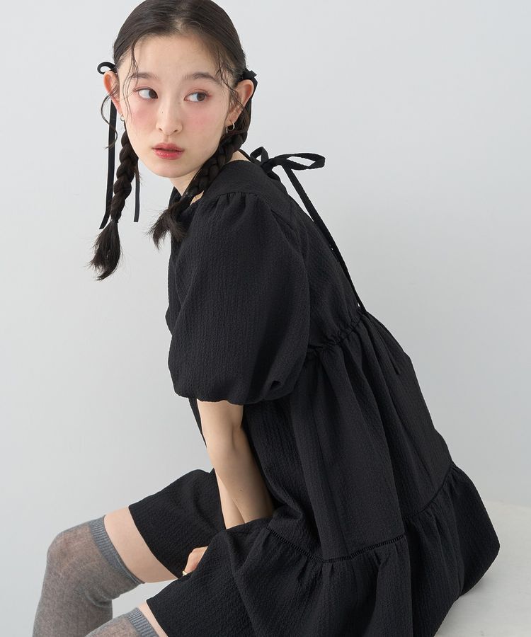 earth music&ecology「バックリボンパフスリーブミニワンピース」|ワンピース|