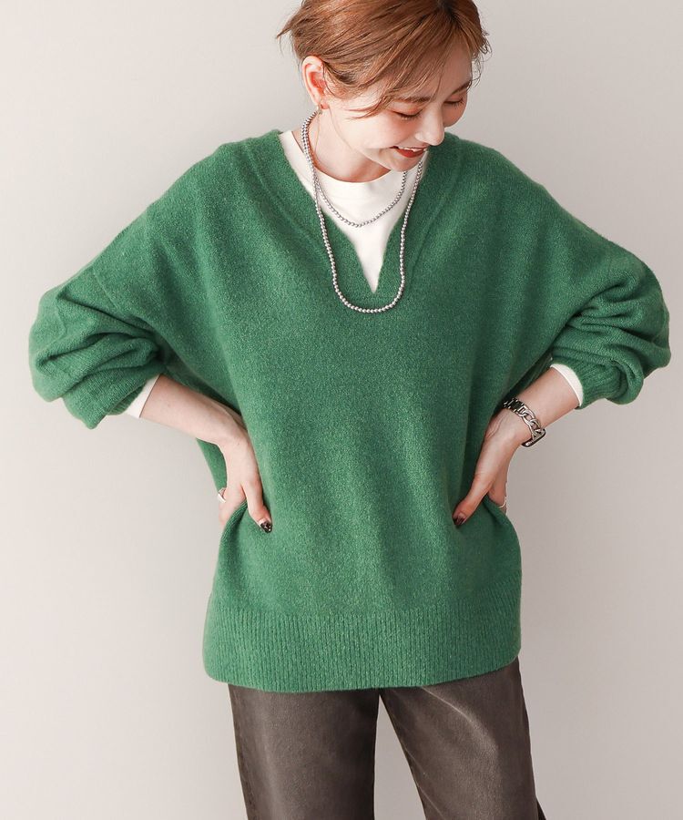 AMERICAN HOLIC「カーブネックニットプルオーバー」|ニット・セーター|Green
