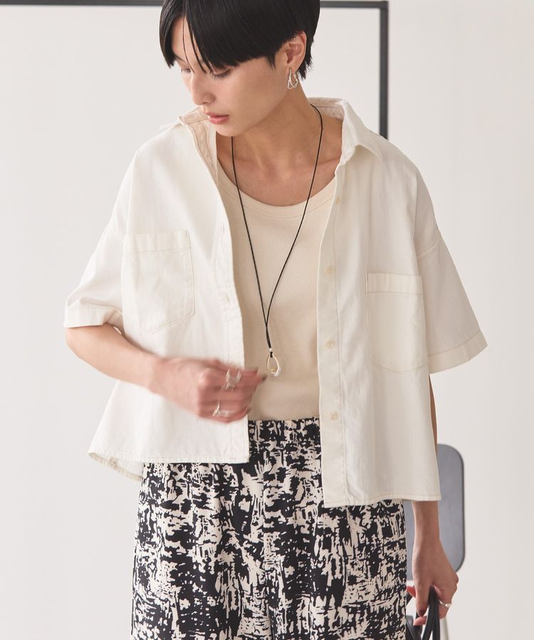 AMERICAN HOLIC「Wポケットデニムショートシャツ」|シャツ・ブラウス|Off White