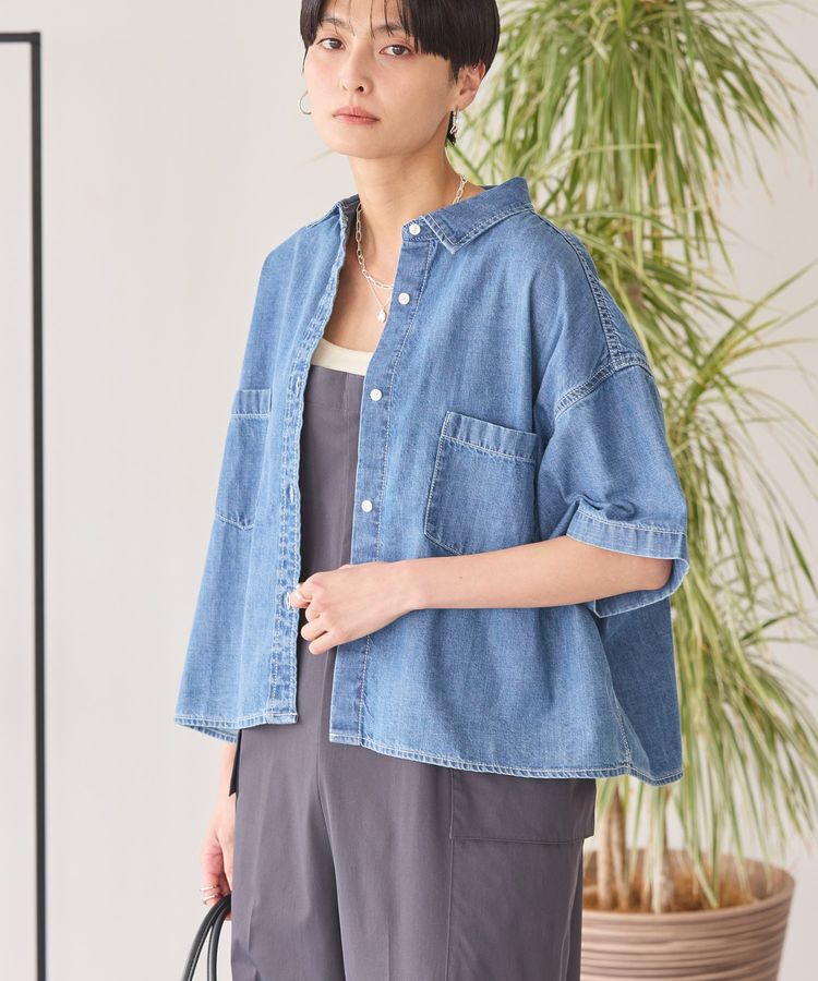 AMERICAN HOLIC「Wポケットデニムショートシャツ」|シャツ・ブラウス|Indigo