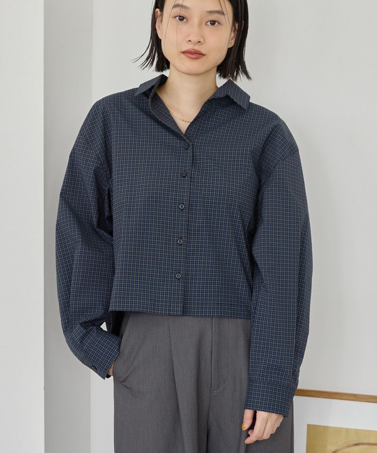 AMERICAN HOLIC「クロップド丈バックタックチェックシャツ」|シャツ・ブラウス|チェックネイビー
