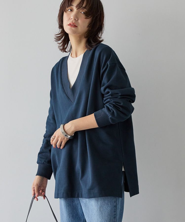 AMERICAN HOLIC「Vネックサイドスリットロングスウェットプルオーバー/チュニック」|スウェット・ジャージ|Navy