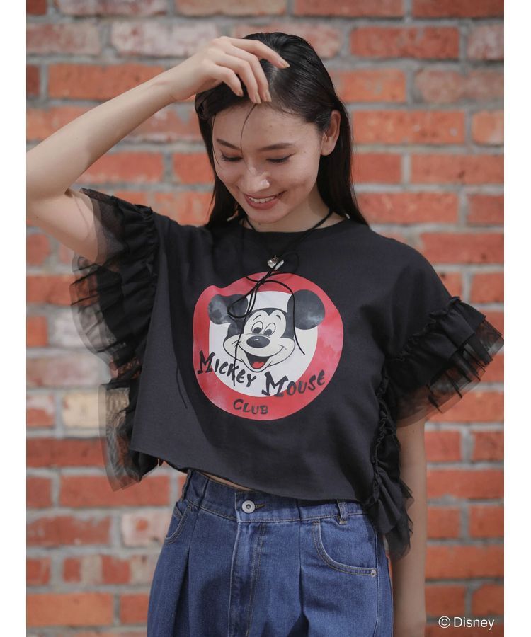 Green Parks「ミッキーマウスクラブ/袖フリルショート丈TEE」|Tシャツ・カットソー|Black
