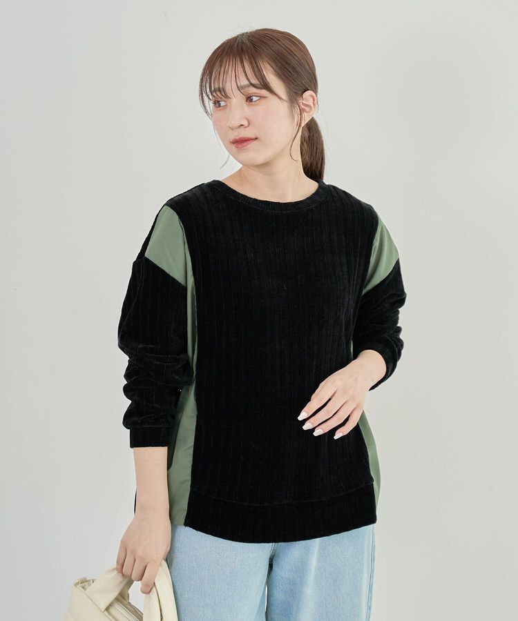 Green Parks「ベロアドッキングプルオーバー」|ニット・セーター|Black