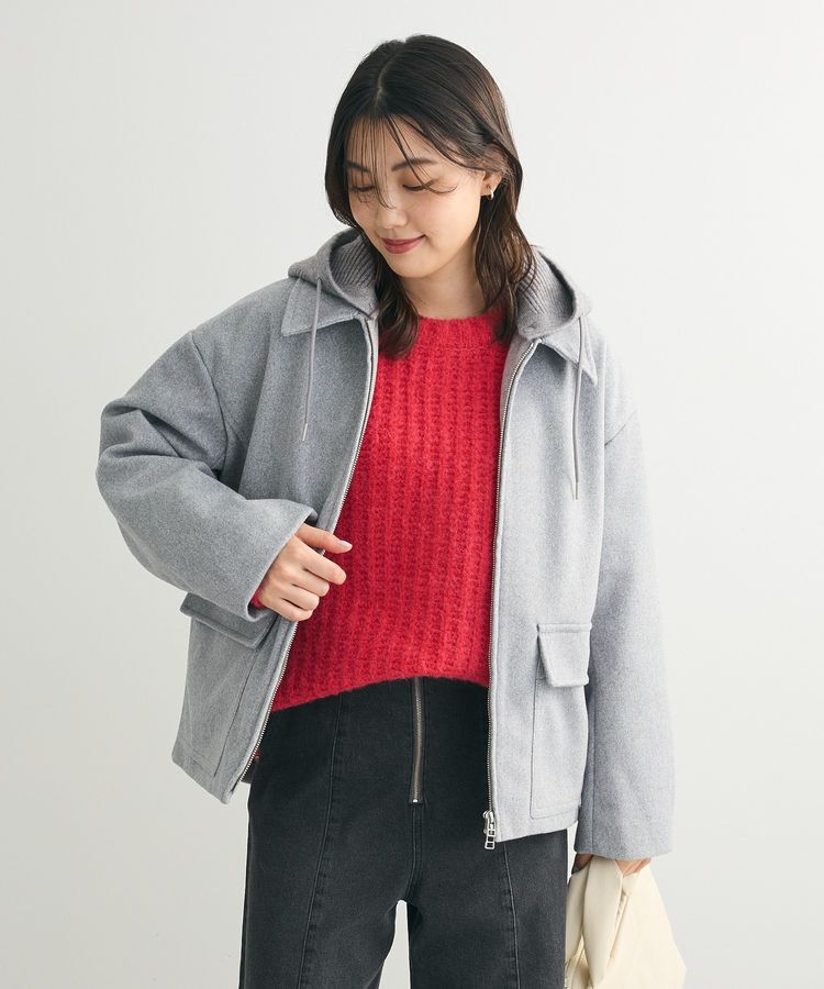 Green Parks「2WAYニットフードウールライクジャケット」|テーラードジャケット|