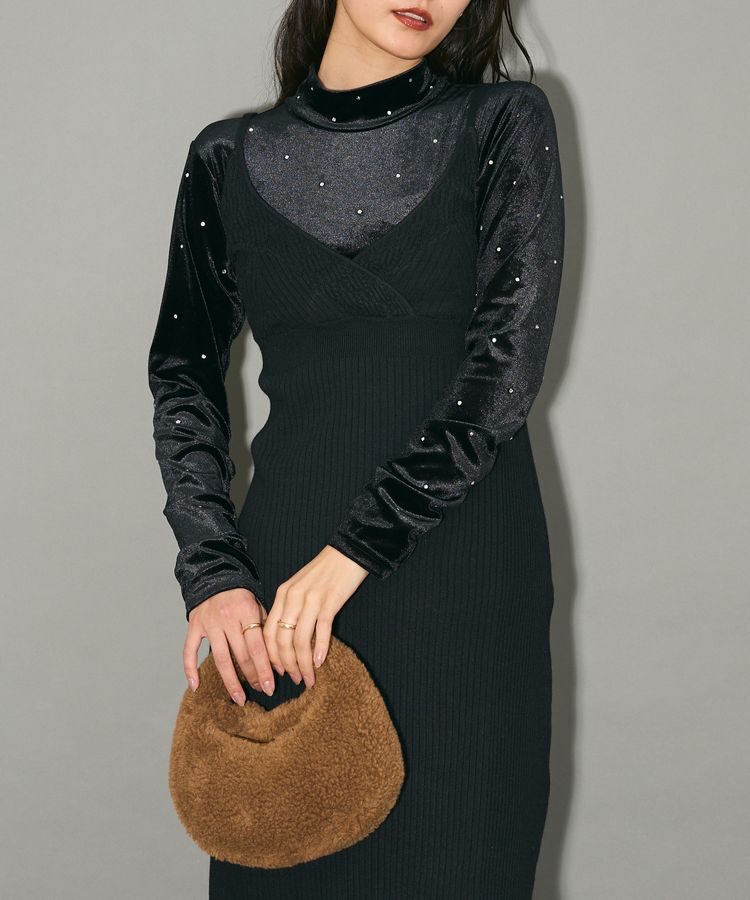 AnriettMusee「ラインストーンハイネックトップス」|Tシャツ・カットソー|