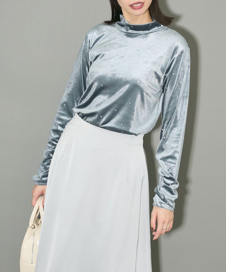 AnriettMusee「ラインストーンハイネックトップス」|Tシャツ・カットソー|Blue