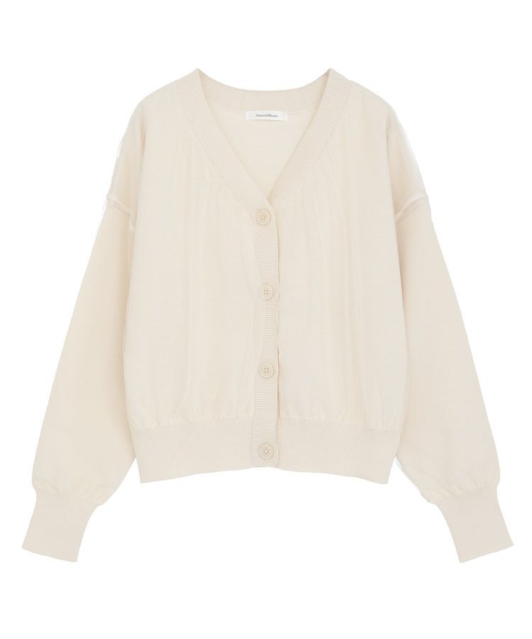 AnriettMusee「チュールドッキングVネックニットカーディガン」|カーディガン|