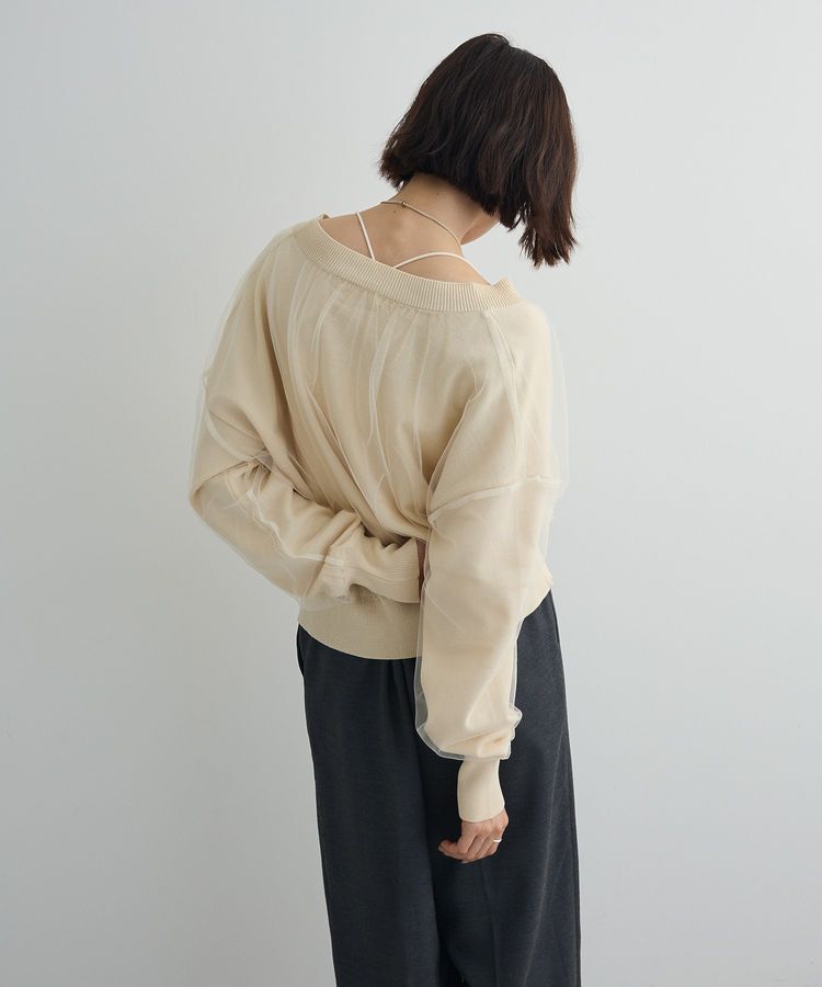 AnriettMusee「チュールドッキングVネックニットカーディガン」|カーディガン|