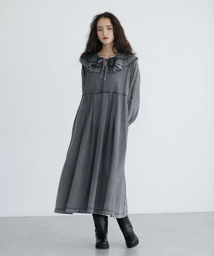 Green Parks「■ESCAR デニムラッフルカラーワンピース」|ワンピース|